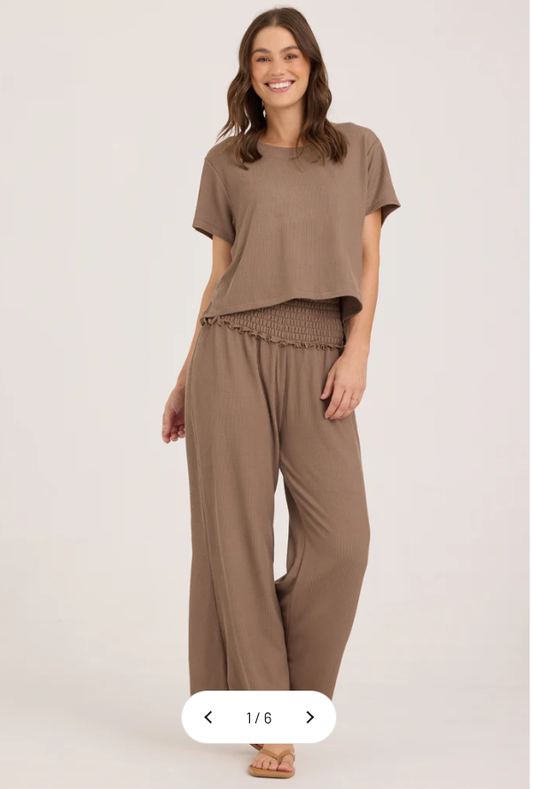 Mocha Rib Knit wide Leg B10400-MCH