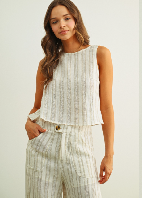 Jacquard Linen Twisted Back Top  T6966ST