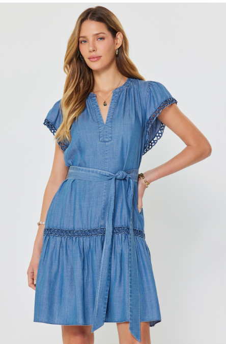 Chambray Crochet Mini Dress 2590174-1