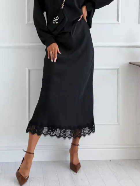 Satin Skirt with Lace 6549