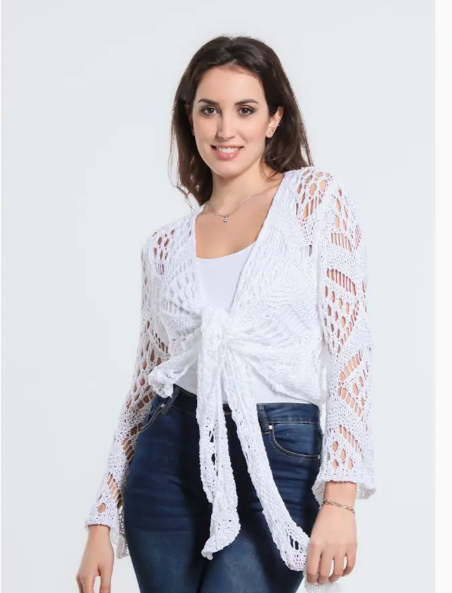 Kandra Open Knit Tie Front Bolero (CLS303)