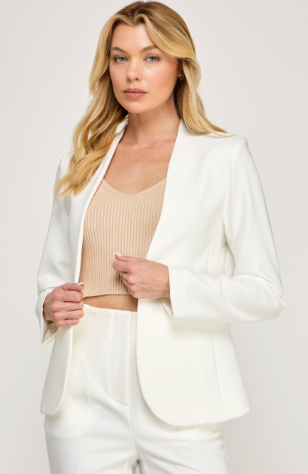 Solid Collarless Open Front Blazer 70788F