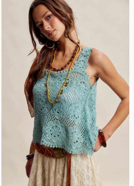 Crochet Lace Square Neck Tank Top LCR0117