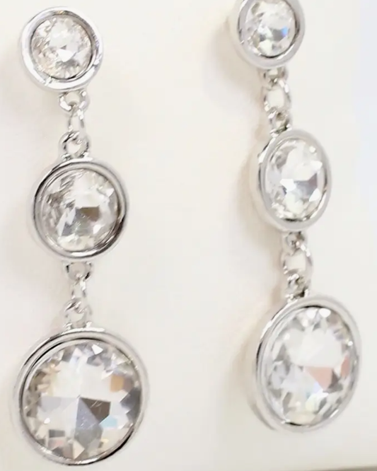 Naples Round Crystal Drop Earring Silver