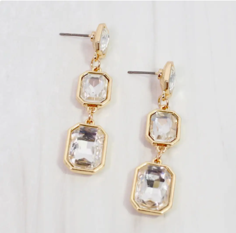 Turin Rectangle Crystal Drop Earring Gold/Silver