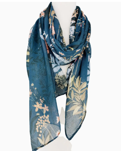 JC071153 Teal-Pink Floral Scarf