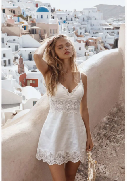 Plunge Neck Lace Mini Dress ACD72119,