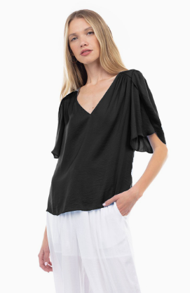 Flutter Sleeve V-neck Satin Blouse  EB119194-1