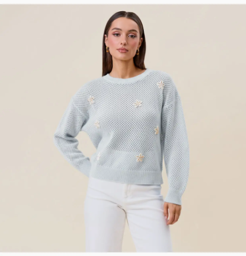 AT2769 Shell Flower Embellished Sweater