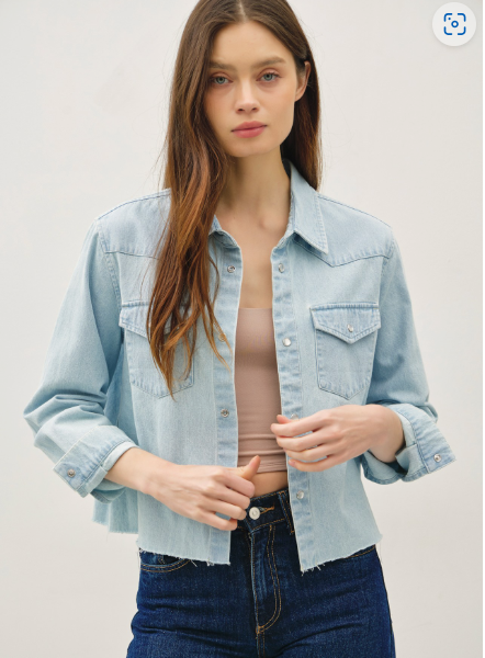 Washed Denim Cropped Shacket  31597