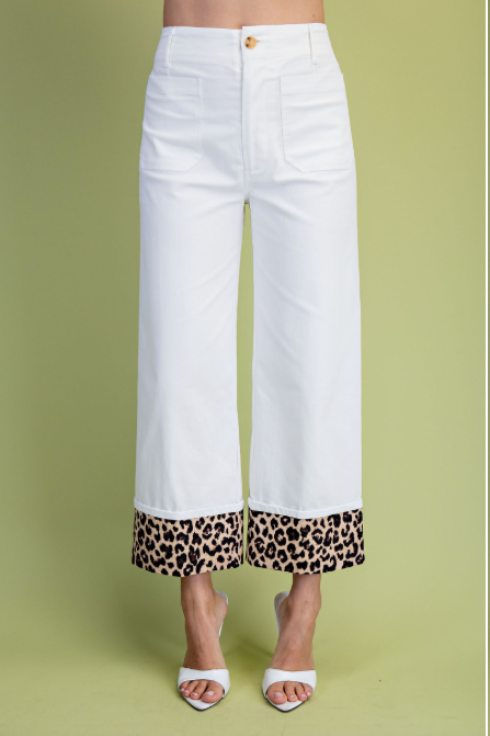 Leopard Cuffed Ankle Cropped Pants  TE1681
