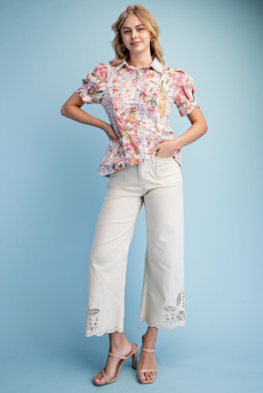 Eyelet Ankle Cropped Pants  TY1064