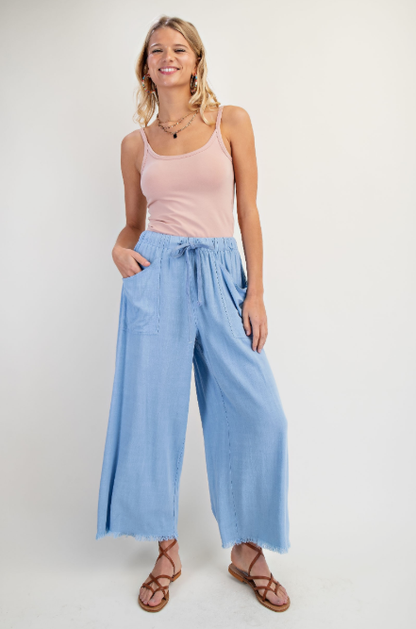 Frayed Cropped Wide Leg Pants  TE1045.