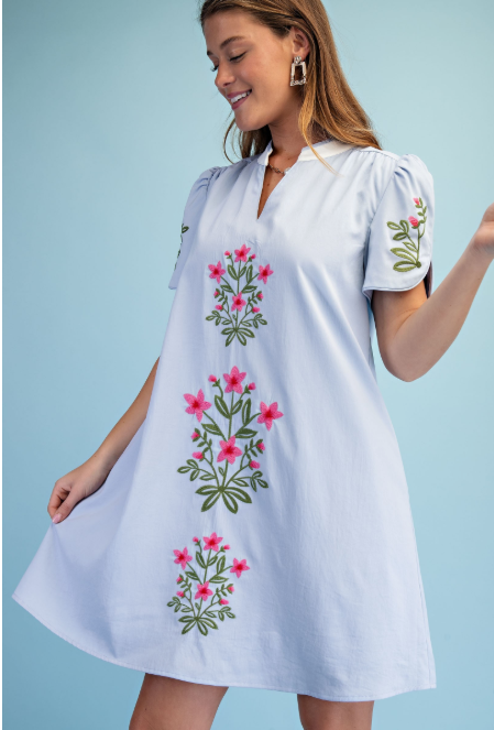 Floral Embroidered V-neck Dress  TE1891.