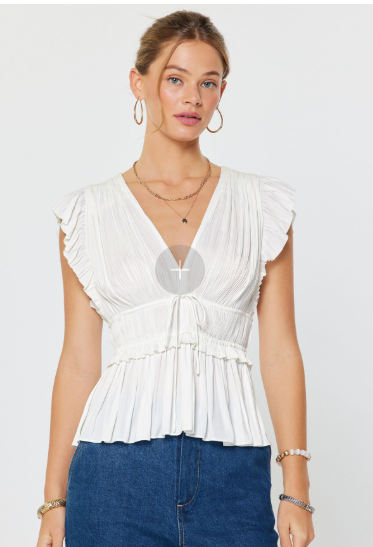 Pleated Peplum V-neck Blouse Pleated Peplum V-neck Blouse  2430072
