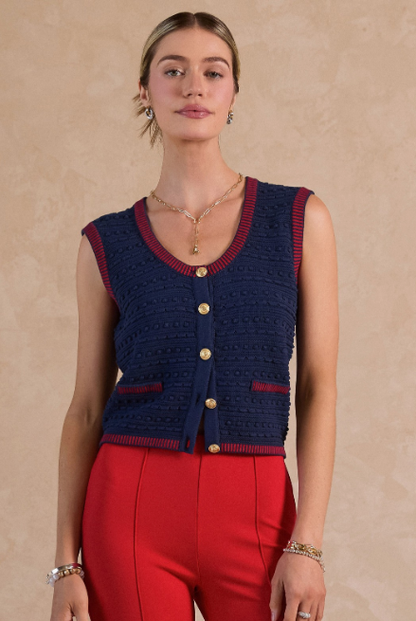 Scoop Neck Button Up Sweater Vest  2520092
