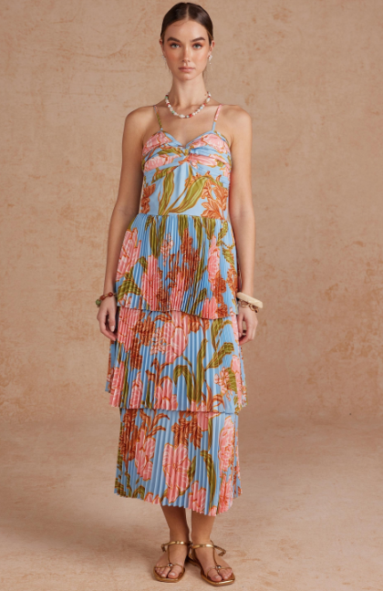 Watercolor Bloom  Midi Dress  D-11378-P