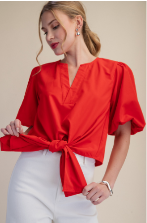 Tie-front Blouse Puff Sleeve  T9096