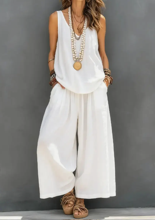 Sleeveless Vest & Wide Leg Pants 2 Pcs WL8366