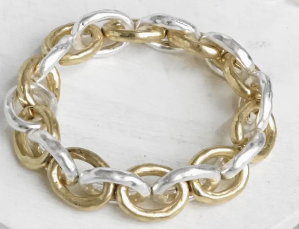 Chunky Chain Bracelet in Worn Silver and Gold Tone