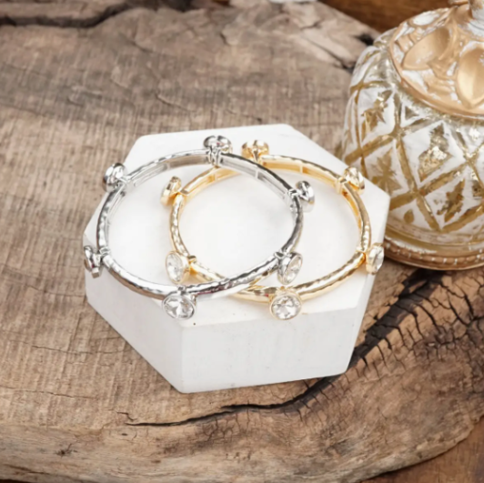 Sparkly Clear Crystals Bangle in Gold or Silver Tone