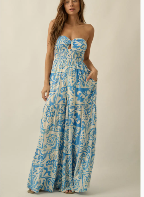 Floral  Strapless Wide-Leg Jumpsuit FPB0438C