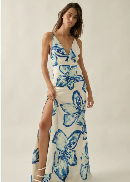 Floral Satin Halter Maxi Dress FDC0510C