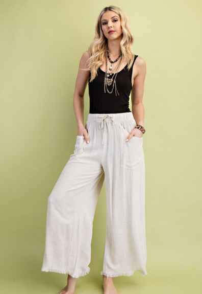 Frayed Cropped Wide Leg Pants  TE1045.