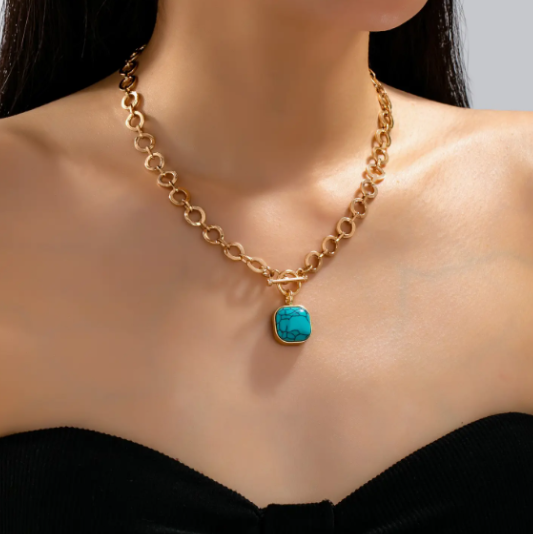 Turquoise-Tone Medallion Toggle Necklace | 80N93042