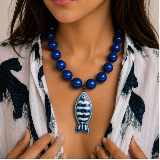 Blue Fish Pendant Beaded Necklace | 40NK9750