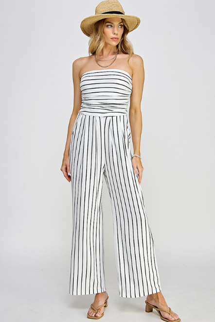 Tube Top W/shirring Palazzo Romper  JR16435FS