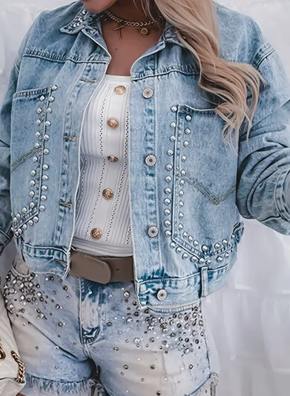 Studded Cropped Denim Jacket DVN409511O