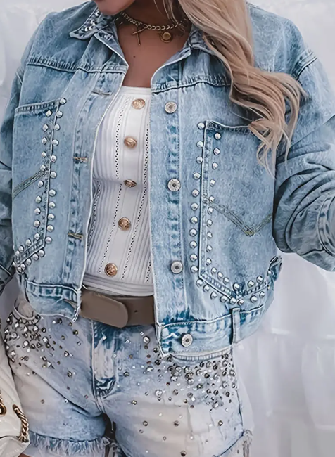 Studded Cropped Denim Jacket DVN409511O