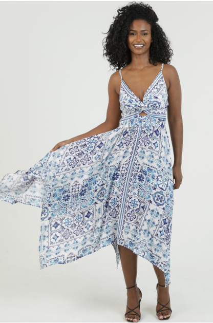 V Neck Twist Front Hanky Maxi   C4921-AA14