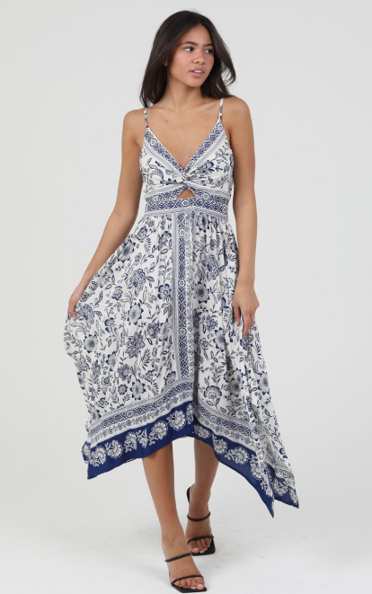 V Neck Twist Front Cutout Dress  C4921-FQ51