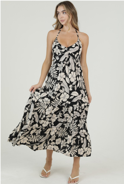 V Neck Printed Halter Maxi Dressa  C4G07-A920