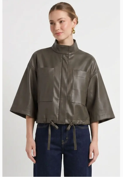Drawstring Hem Vegan Jacket WJ8091