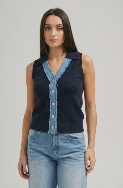 At3004 Collared Denim Sweater Vest  AT3004