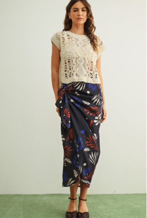 Multi Printed Wrap Skirt  S5965