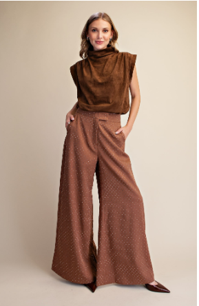 Mock Neck Suede Look Top  T9173