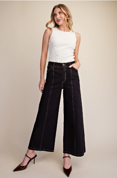High Rise Stitch Seamed Stretch Wide Leg Pants  P8287
