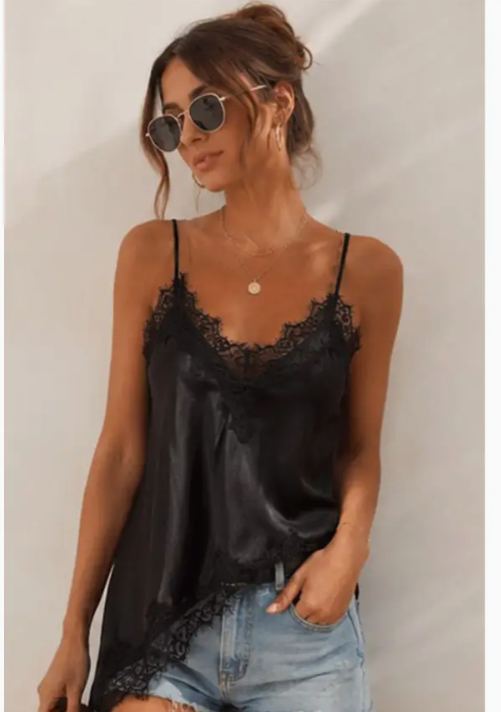 Lace Trim Asymmetrical Satin Camisole MN5436