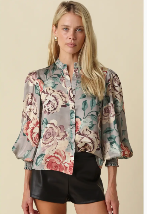 Anna Floral Satin Blouse 2606-112LTA