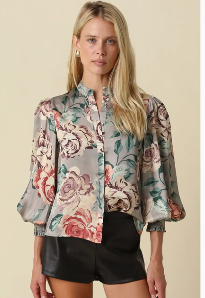 Anna Floral Satin Blouse 2606-112LTA