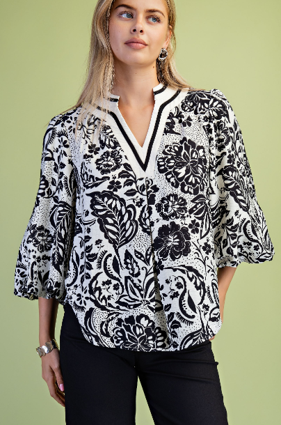 Floral Print V-neck Blouse  TE2310