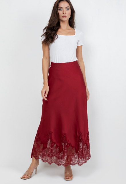Satin Skirt With Lace  SA-57-08