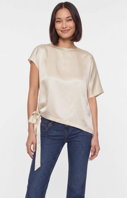 Asymmetrical Side Tie Satin Blouse  VB9346