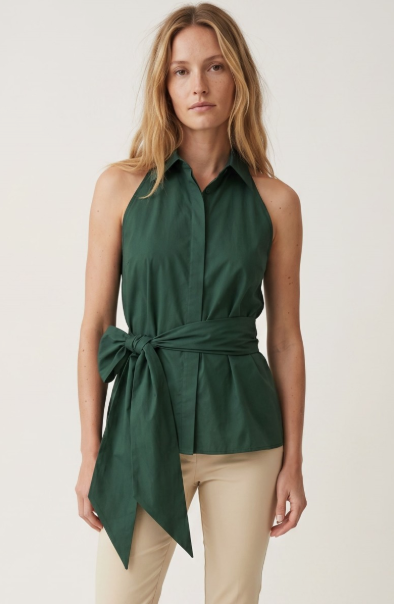 Sleeveless Collared Waist Tie Top  WT4002