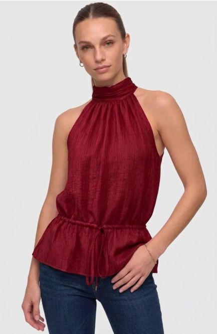 Textured Satin Drawstring Halter Top  VT9304