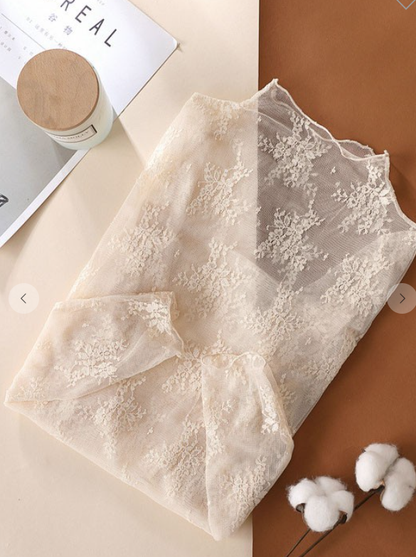Sheer Lace Long Sleeve Top JN24P010T